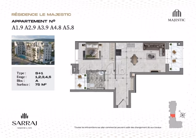 Grand S1 75m² neuf à vendre
