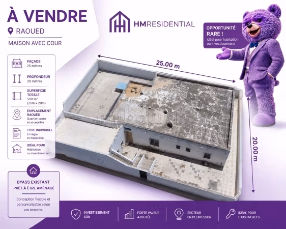 Terreno di 500 m² con Casa in Vendita a Raoued