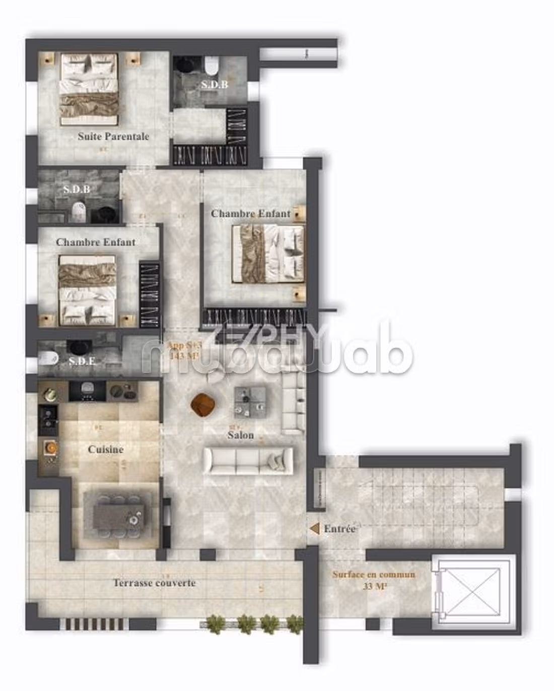 A vendre appartements S3 143m² avec Terrasse à la Marsa