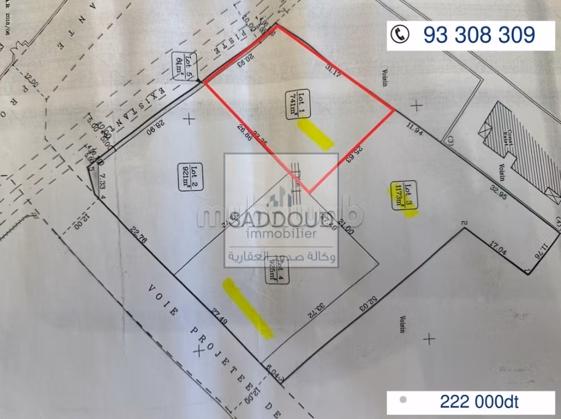 Terrain 741m à vendre – Route Sidi Mansour Km 8.5