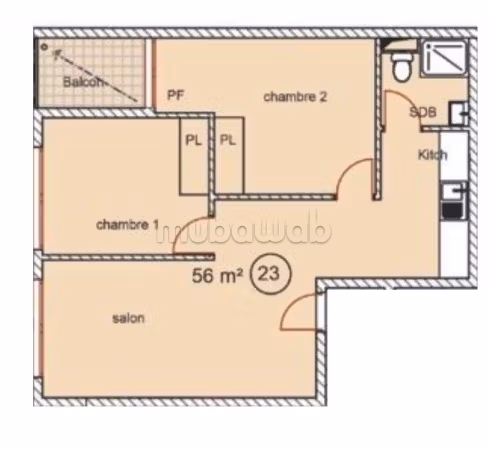 Appartement en vente à Roches Noires. Superficie 56 m²
