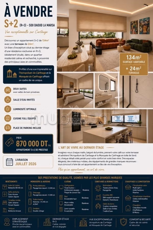 A vendre un appartement S2 à Sidi Daoud