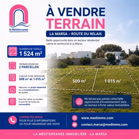 À vendre Terrain à La Marsa Route du Relais