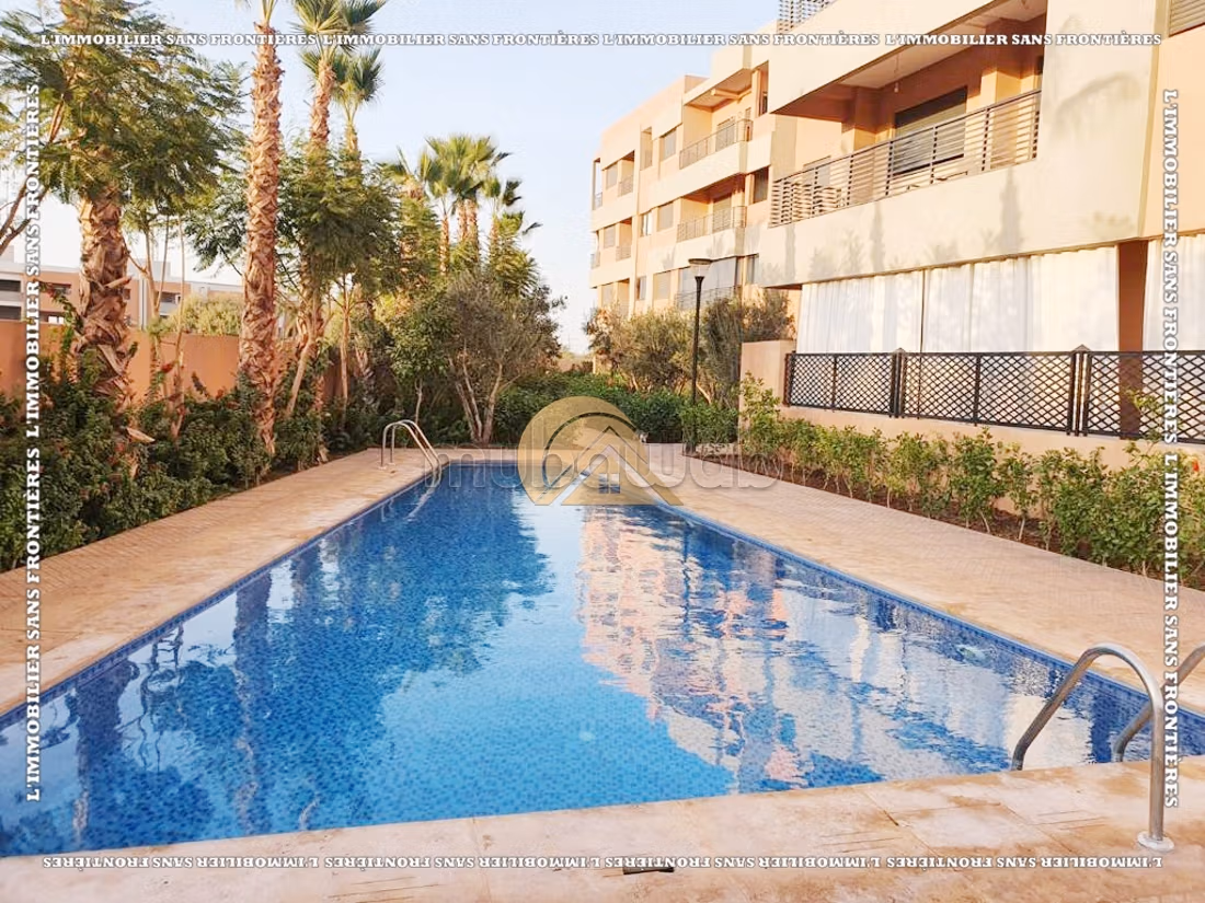 Appartement meublé à louer à Targa, Marrakech – RDC en résidence avec piscine