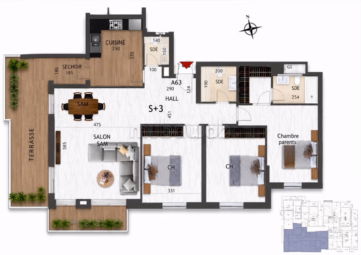 S3 Apartment on Plan with Sea View in AFH Mrezga