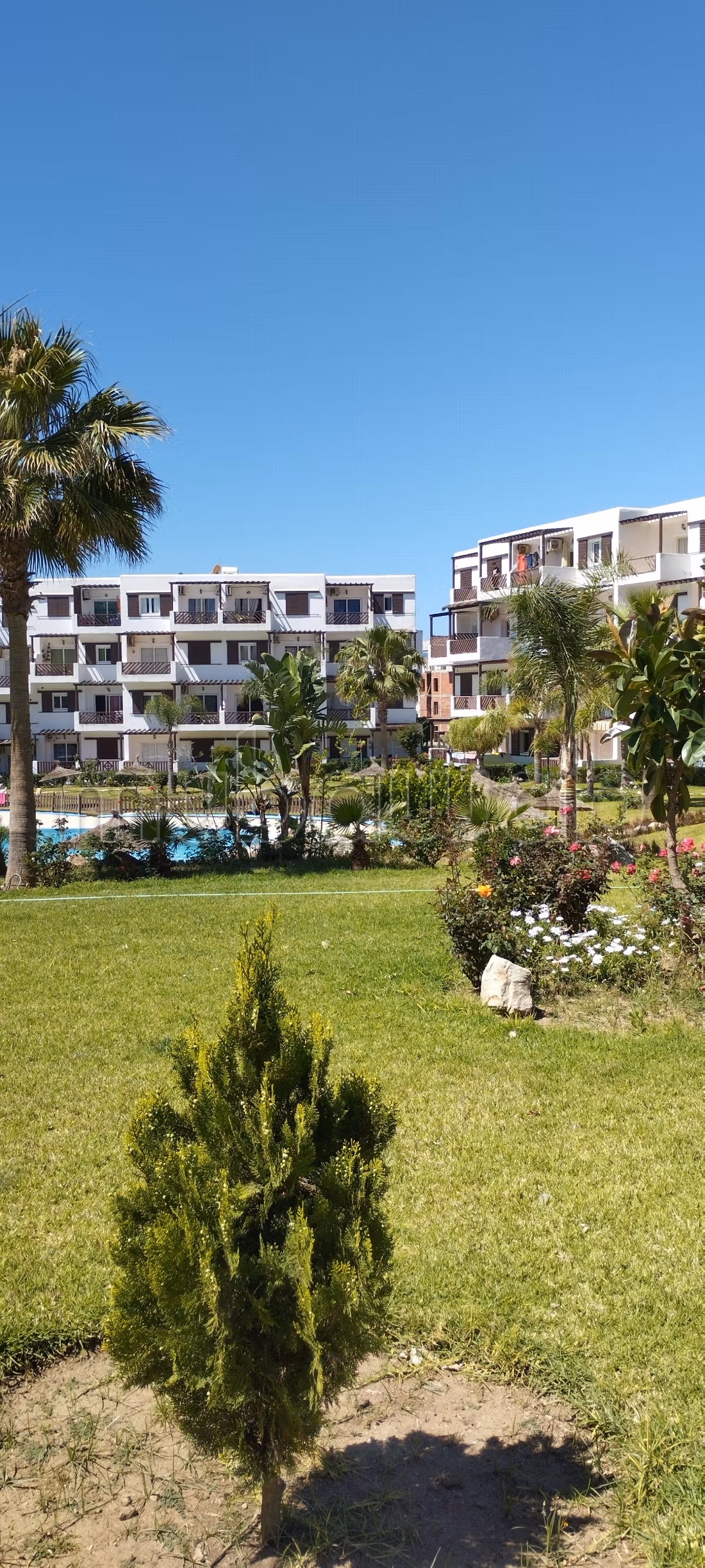Bellissimi appartamenti in affitto a Cabo Negro in una residenza sorvegliata 24 ore su 24 con parco verde, piscina e area giochi