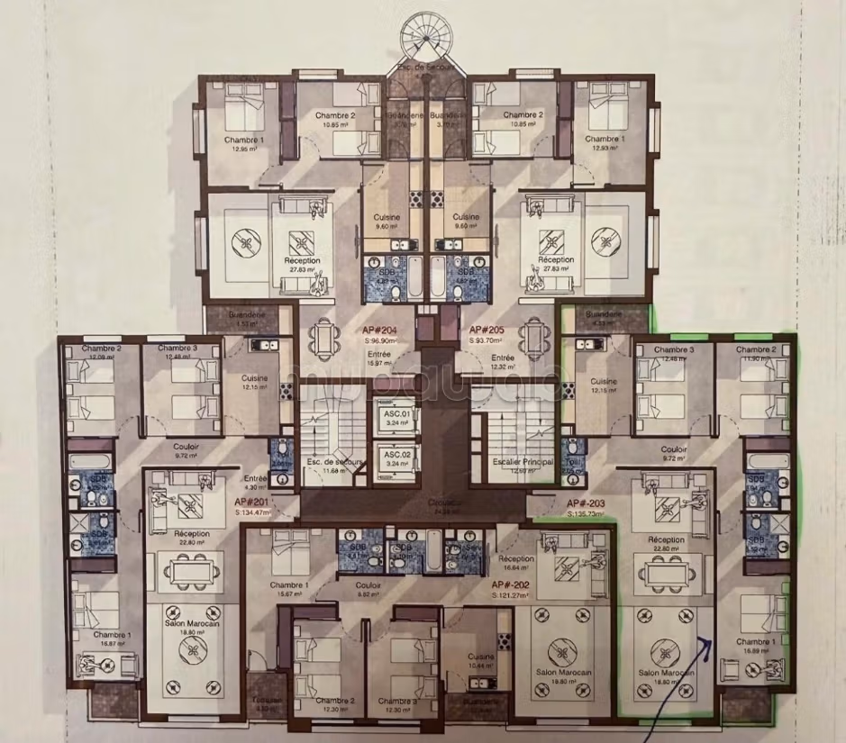 Appart à vendre 135 m² à Tanger Place Mozart