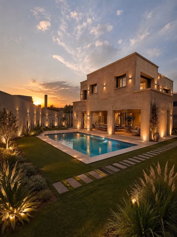 Villa de luxe à vendre à Ghazoua.
Superficie 670 m².
Terrasse et jardin