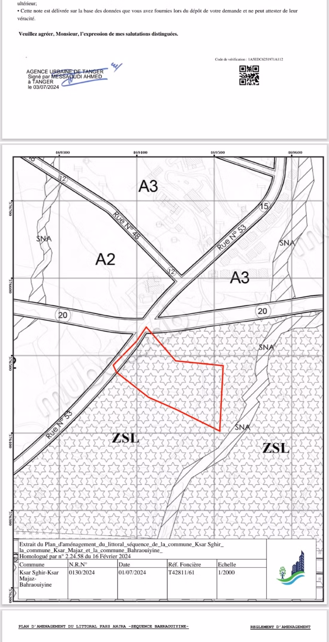 Vente de terrain à Nouinouich vue imprenable.
Superficie 9156 m²