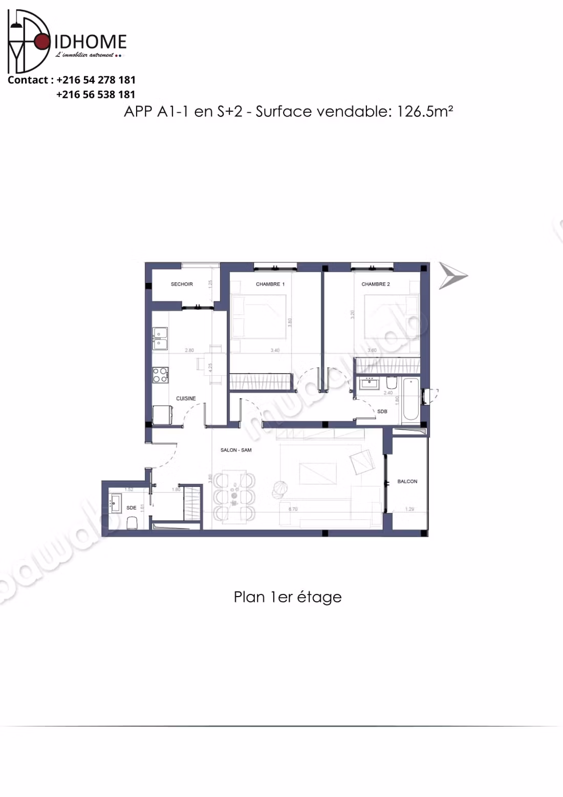 In vendita Appartamento S2 di 126m² a Manzeh 9C