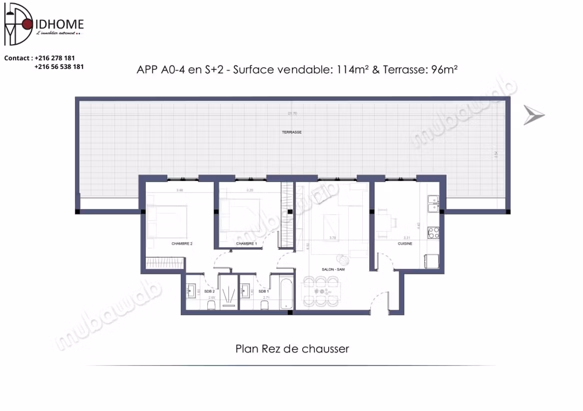 In Vendita Appartamento S2 di 114m² a Menzeh 9C