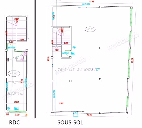 Magasin 22m² avec cave 156m²