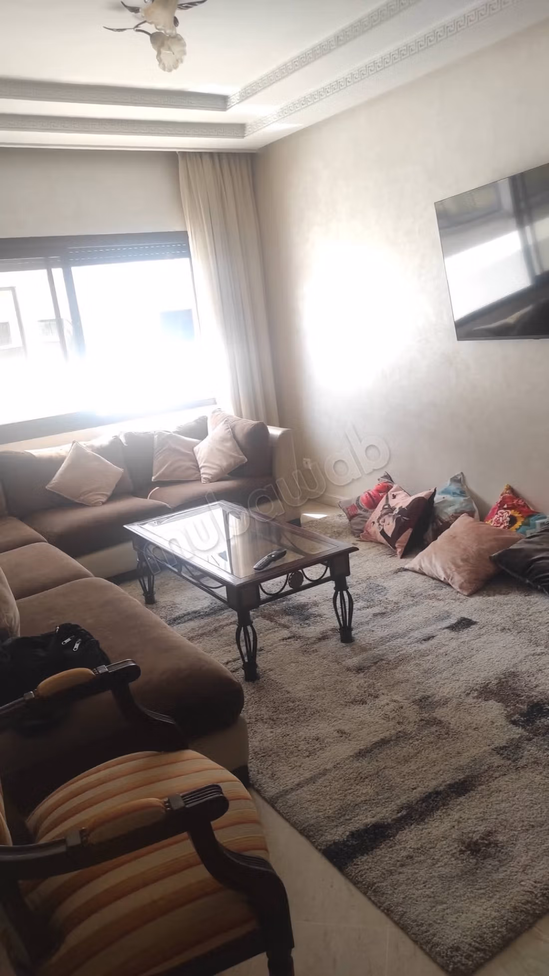 Bright furnished studio on a high floor with a large balcony