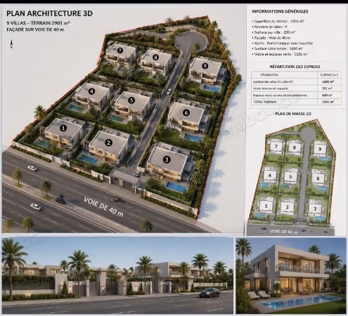 Terrain à la vente à Bouskoura.
Superficie 3200 m²