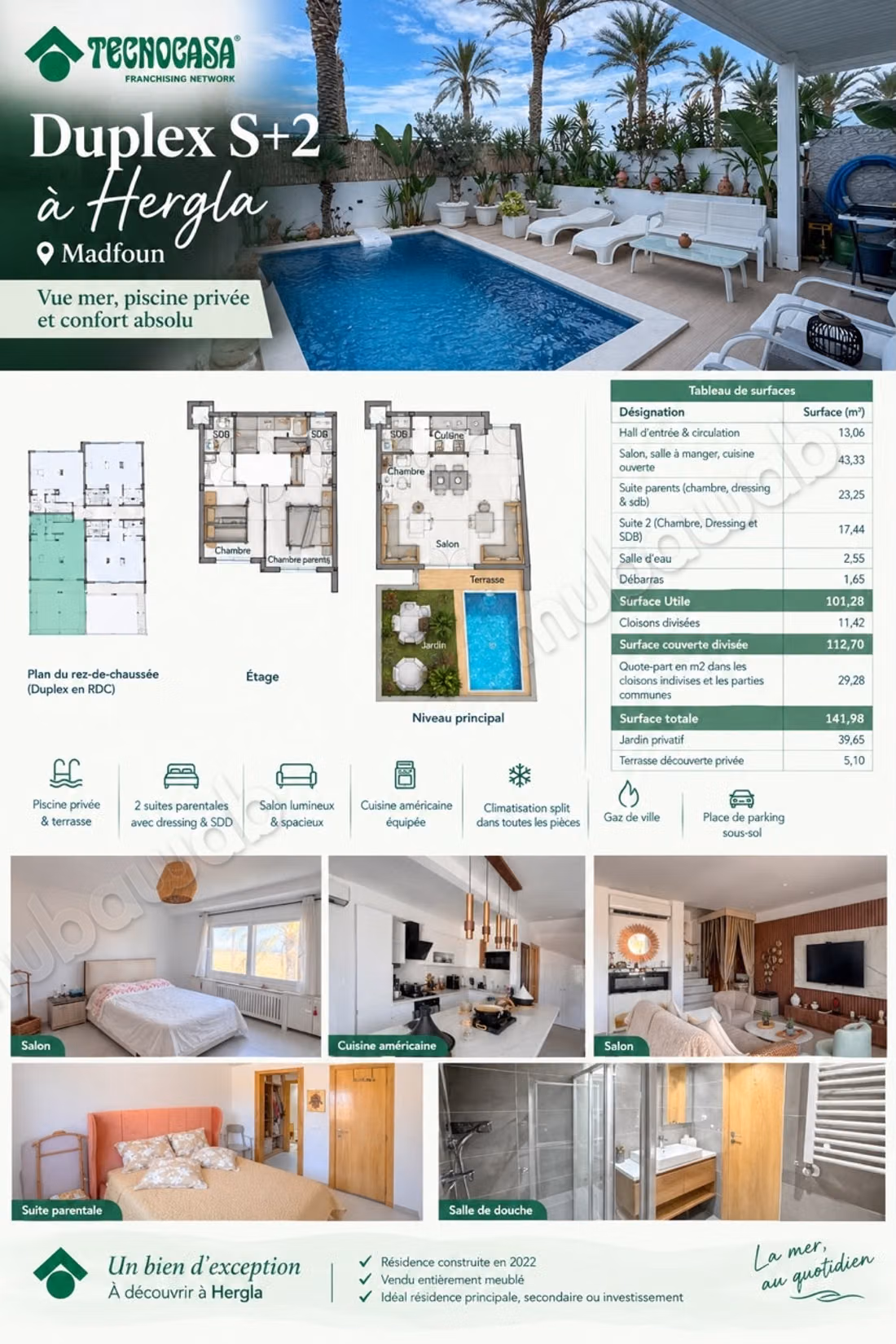 Duplex S2 avec une piscine privative en vente