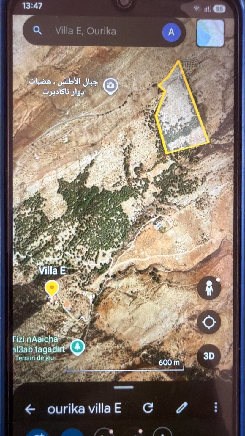 En venta – 6,62 ha titulados en Tnine Ourika, frente a la villa E – vista panorámica del Atlas y el valle – potencial turístico