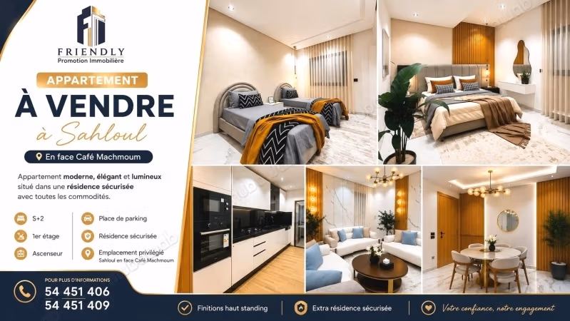 S2 de 95.52m² avec terrasse 11.40m² Sahloul 3