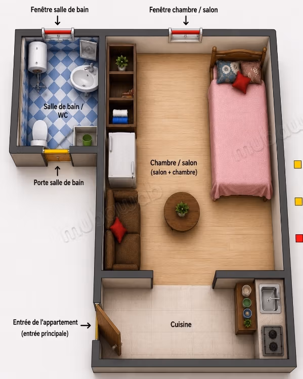Studio Nr 1 meublé pour femme 
fés