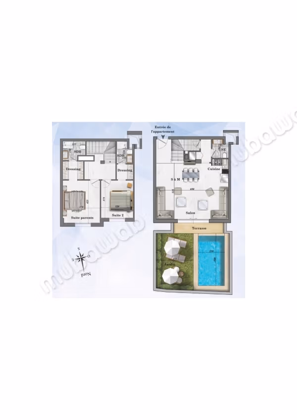 Duplex de luxe S2 suites avec piscine privée Hergla