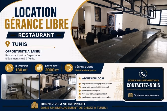 A louer en gérance libre un restaurant à Tunis
