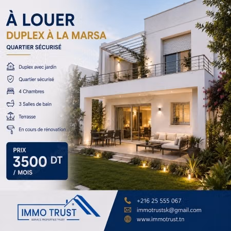 Villa S4 avec jardin à La Marsa