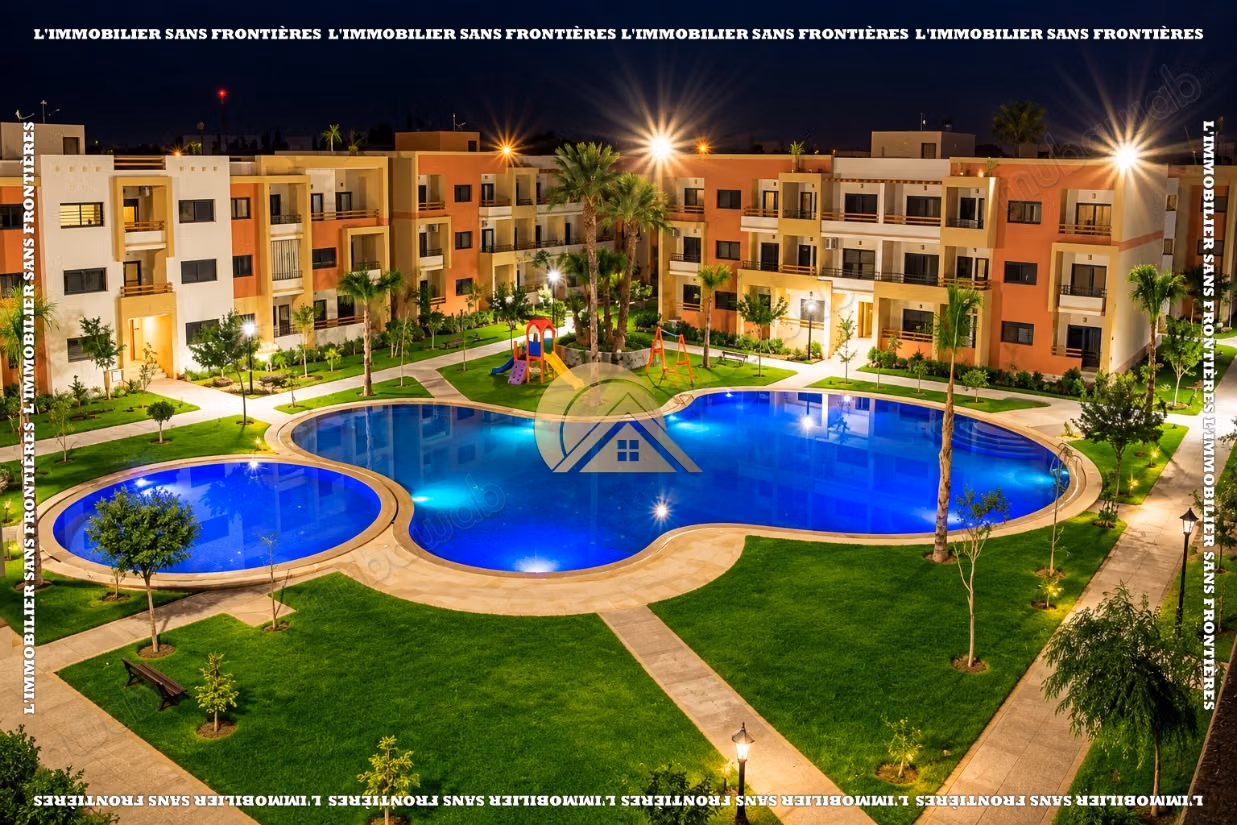 Appartement de 85 m² à louer à Targa – 2 chambres, double salon, terrasse, piscine et jardin collectif