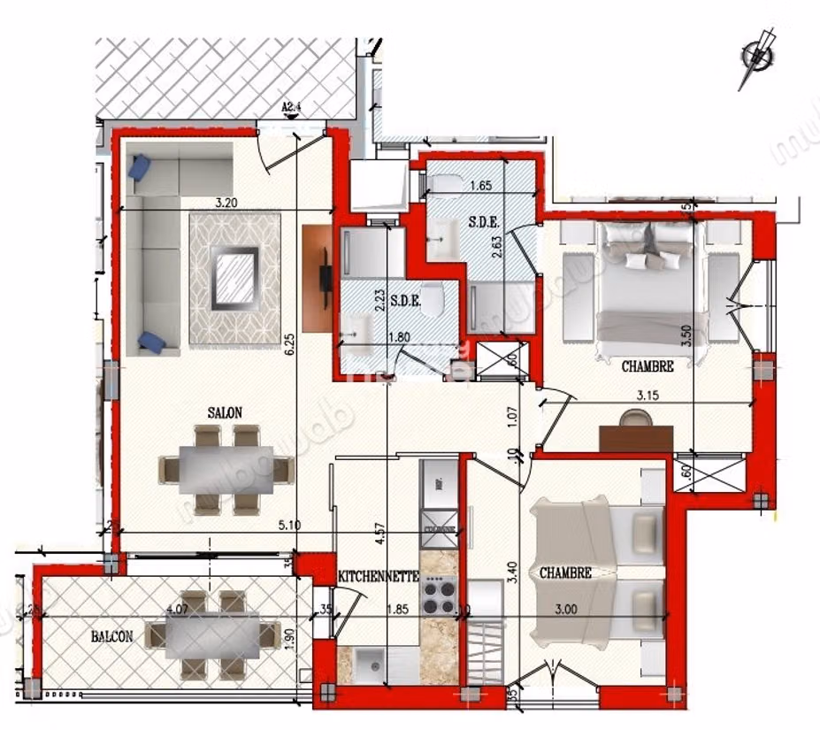 S2 de 93 m² à Sidi Mahersi Nabeul