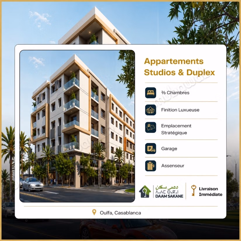 Appartement à l'achat à Oulfa. Surface totale 122 m²