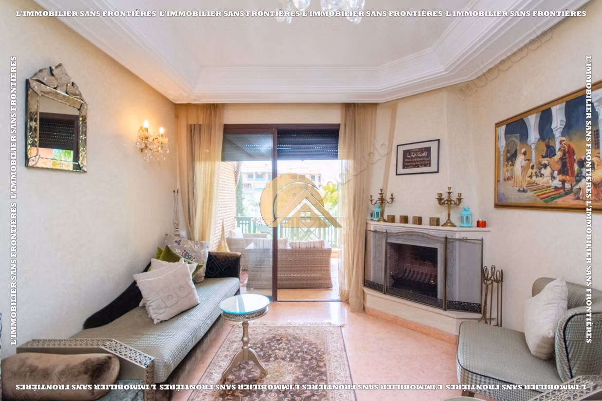 Gemeubeld appartement van 160 m² te huur in Agdal - 3 slaapkamers waarvan een suite, open haard en gemeenschappelijk zwembad