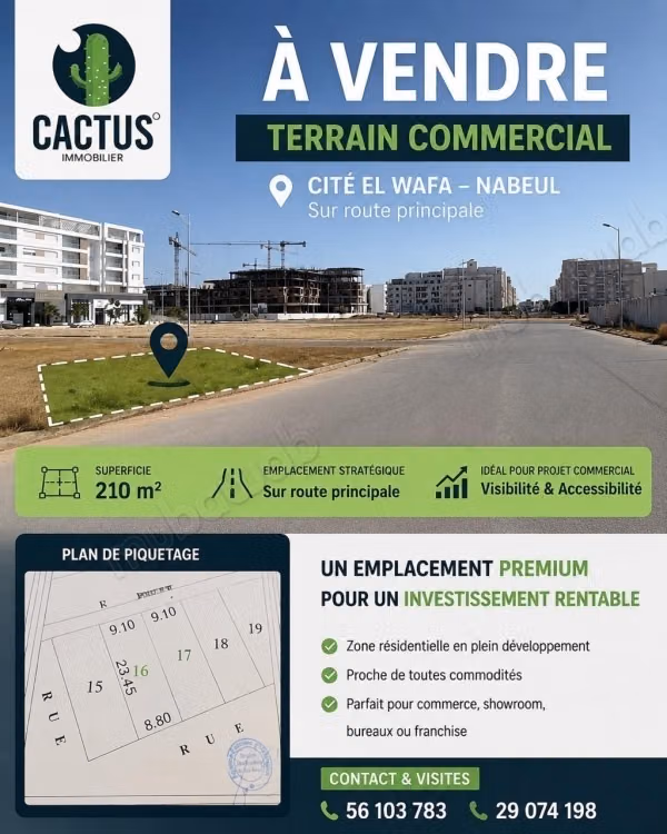 À vendre Terrain commercial de 210m² à Cité ElWafa