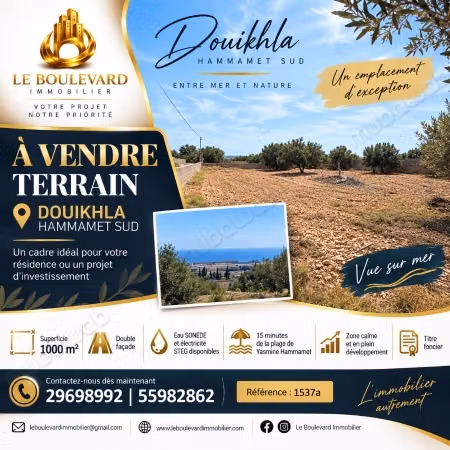 A Vendre Terrain Vue Sur Mer à Douikhla, Hammamet
