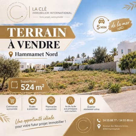 Terrain à Vendre Hammamet Nord, côté mer