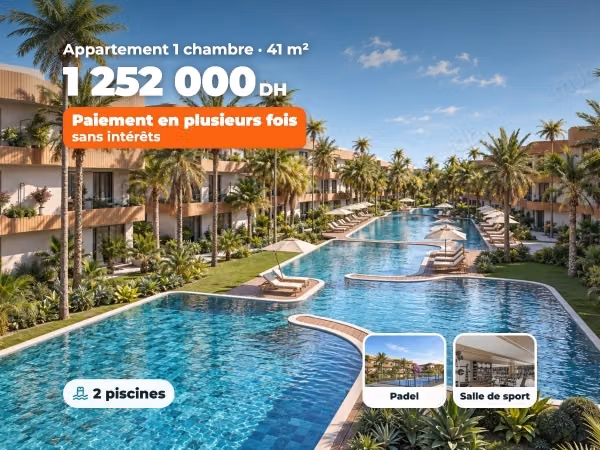 Appartement 1 chambre, résidence avec lagon et padel, sans intérêts
