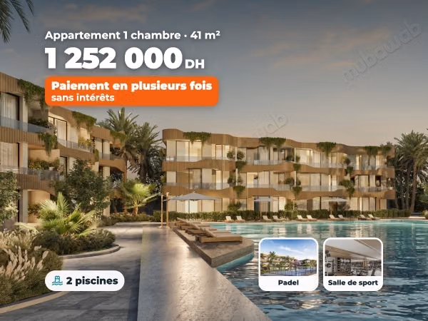 Appartement 1 chambre, résidence avec lagon et padel, sans intérêts