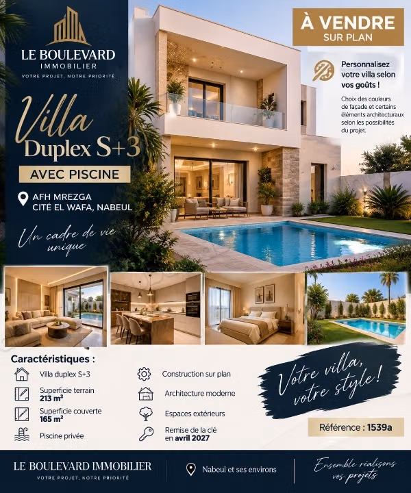 A Vendre Villa S3 Sur Plan à AFH Mrezga, Nabeul