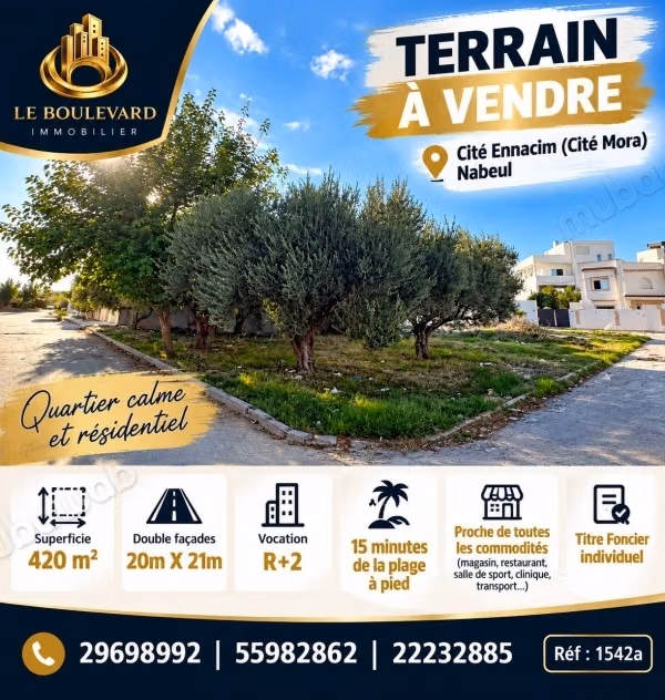 A vendre terrain d'angle à cité Mora Nabeul