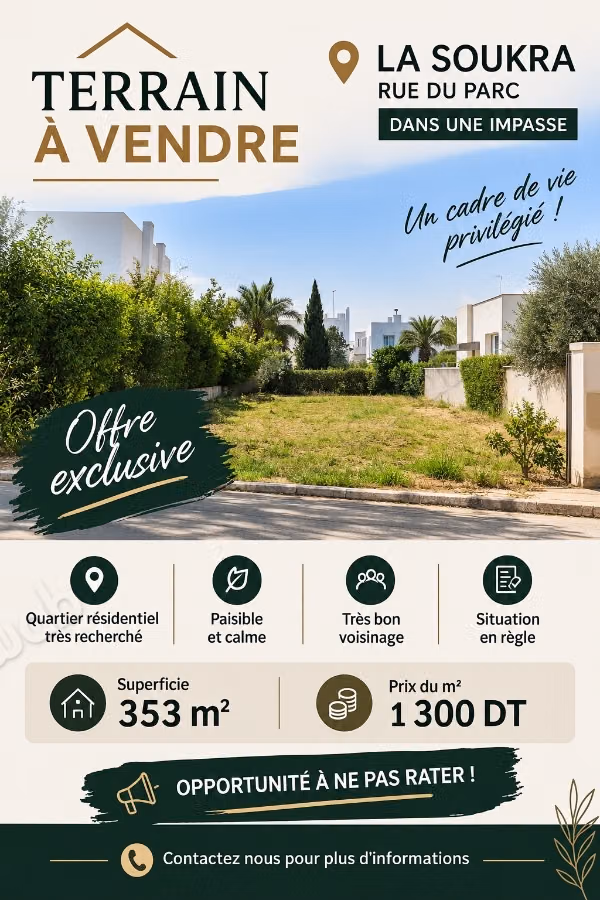 For sale land in La Soukra, Rue du Parc