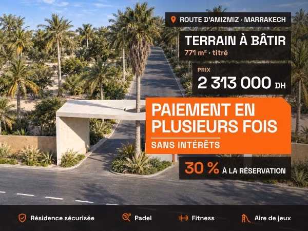 Terrain titré 771 m²: 30 % à la réservation, reste sans intérêts