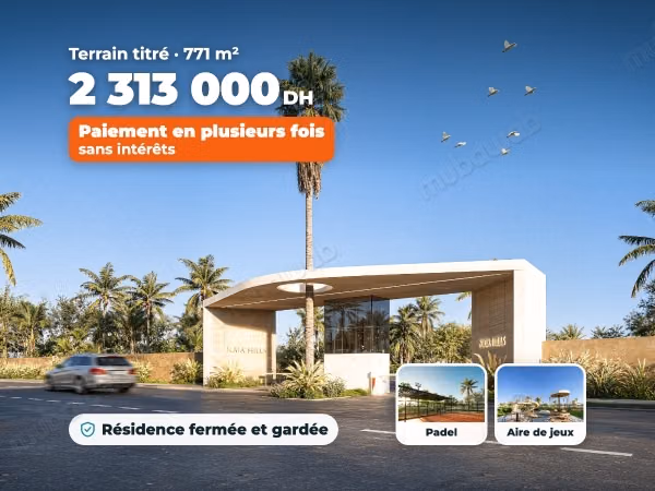 Grand terrain titré de 771 m² en résidence fermée, sans intérêts