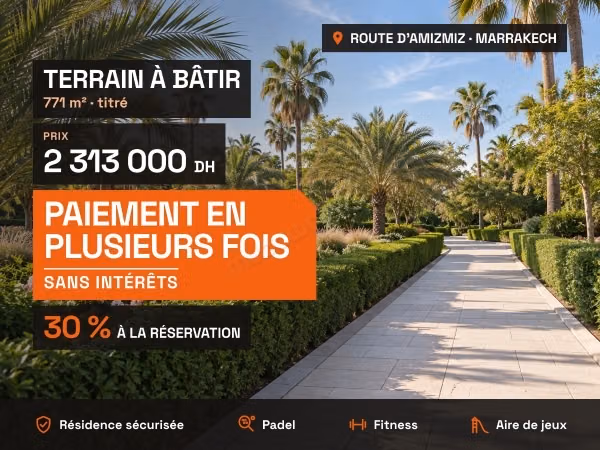 Grand terrain titré 771 m², reste payable sans intérêts