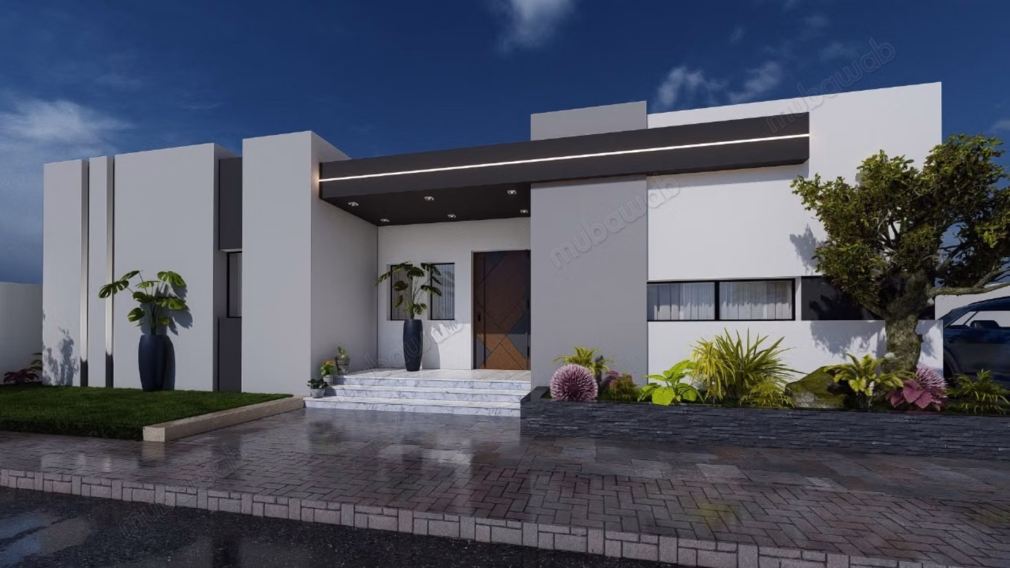 Una charmante villa su un piano con piscina