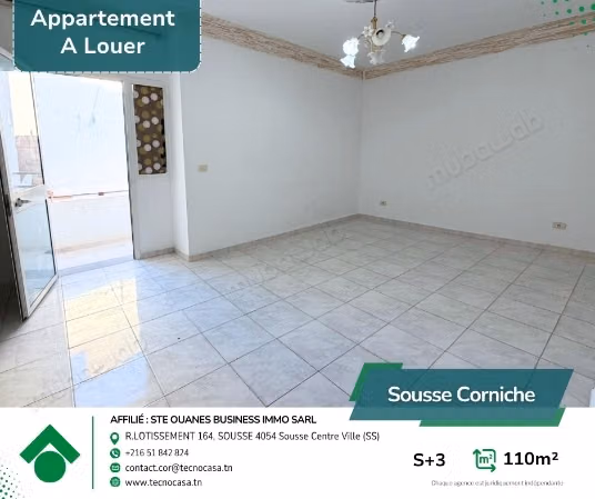 A louer un appartement S3 sans meuble