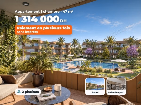 Appartement 1 chambre en résidence avec lagon et padel, à Marrakech
