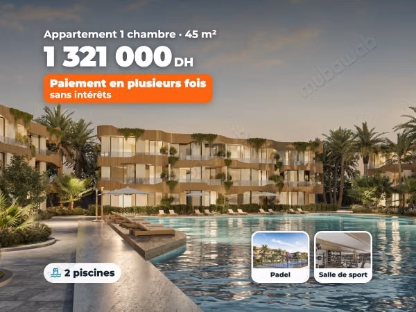 1 bedroom apartment, lagoon, padel and gym, interest-free
