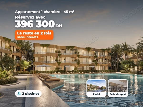 1 bedroom apartment, lagoon, padel and gym, interest-free