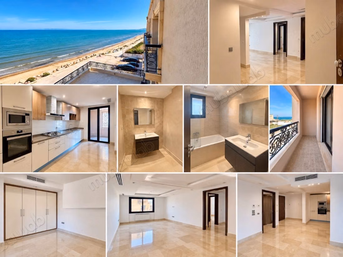 Superbe appartement à vendre à Ezzahra Plage. Surface de 132 m². Chauffage central et porte blindée