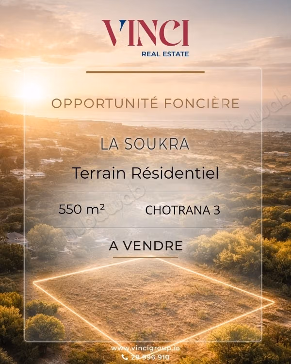 À vendre un terrain 550 m² à la soukra