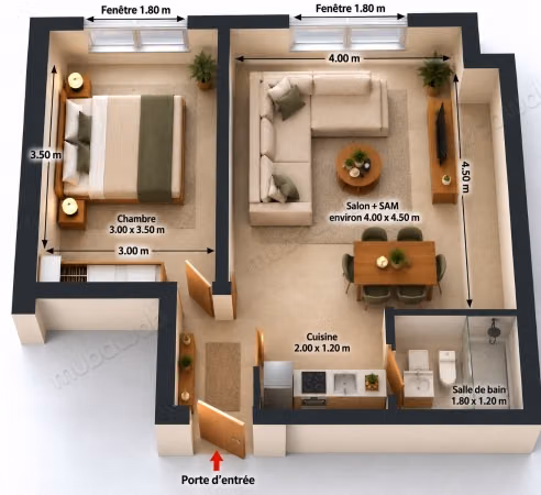 Appartement à louer à El Oued. Superficie 48 m². Bien meublé