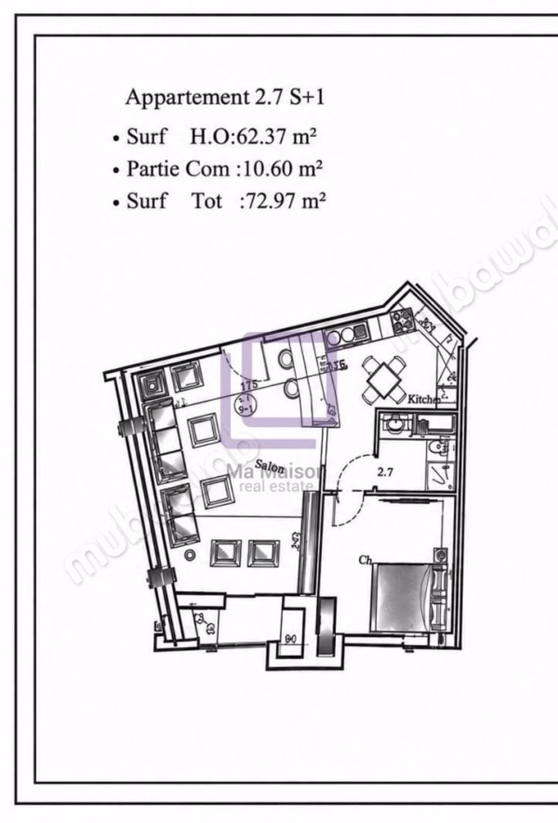 A S1 apartment for living or office in Soukra