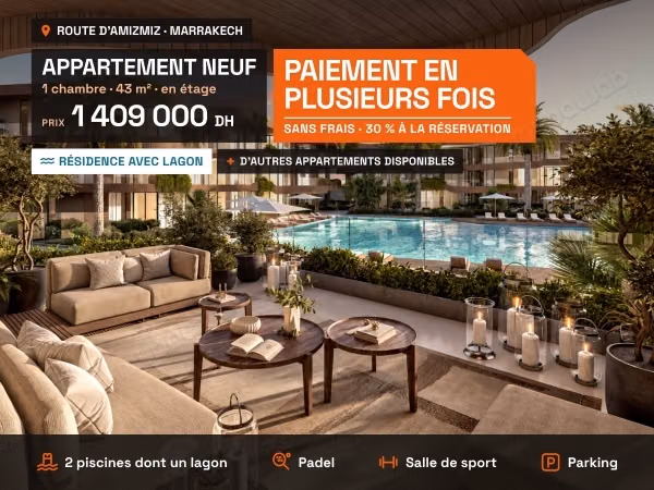 Appartement de 43 m² en étage, résidence avec lagon et padel